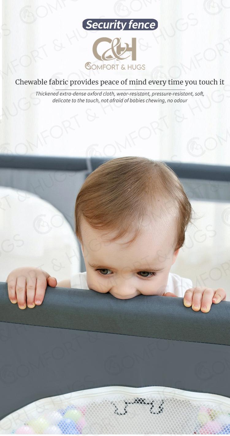 Baby Safety Fence Playpen For Toddlers Play Yard Playpen for Babies and Toddlers with Ocean Balls, Indoor & Outdoor Safety Baby Activity Center with Breathable Mesh, Anti-Slip Suckers and Zipper Gate Comfort & Hugs - Comfort & Hugs
