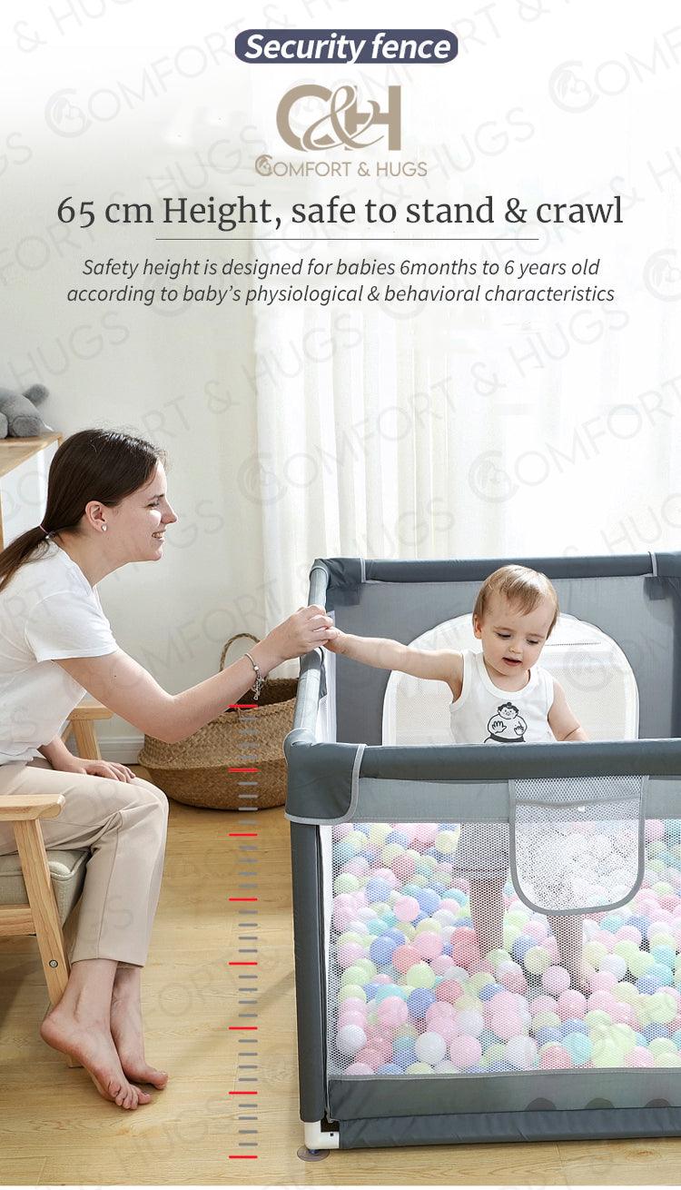 Baby Safety Fence Playpen For Toddlers Play Yard Playpen for Babies and Toddlers with Ocean Balls, Indoor & Outdoor Safety Baby Activity Center with Breathable Mesh, Anti-Slip Suckers and Zipper Gate Comfort & Hugs - Comfort & Hugs
