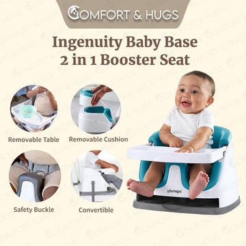 Comfort and Hugs x Ingenuity Baby Base 2-in-1 Booster Feeding and Floor Seat with Self-Storing Tray Secured With Strap - Comfort & Hugs