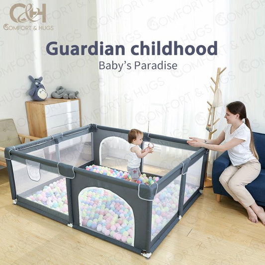 Baby Safety Fence Playpen For Toddlers Play Yard Playpen for Babies and Toddlers with Ocean Balls, Indoor & Outdoor Safety Baby Activity Center with Breathable Mesh, Anti-Slip Suckers and Zipper Gate Comfort & Hugs - Comfort & Hugs