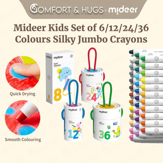 Comfort and Hugs x Mideer Silky Washable Crayons Colorful Children Kids Quality 8/12/24/36 Color Set - Comfort & Hugs