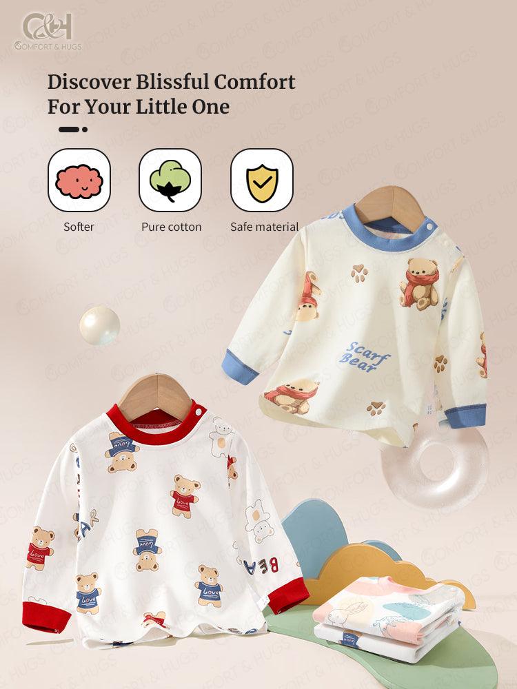 Comfort & Hugs Baby Pyjamas set Baby Unisex Pajamas, Top with Pants Set 2 Piece Outfit Cute Pajamas, Tee and Pant 2-Piece Pj Set, 100% Organic Cotton Kids Cute Toddler Snug fit Pjs Cotton Sleepwear Sleepwear pjs for Daily Life Style - Comfort & Hugs