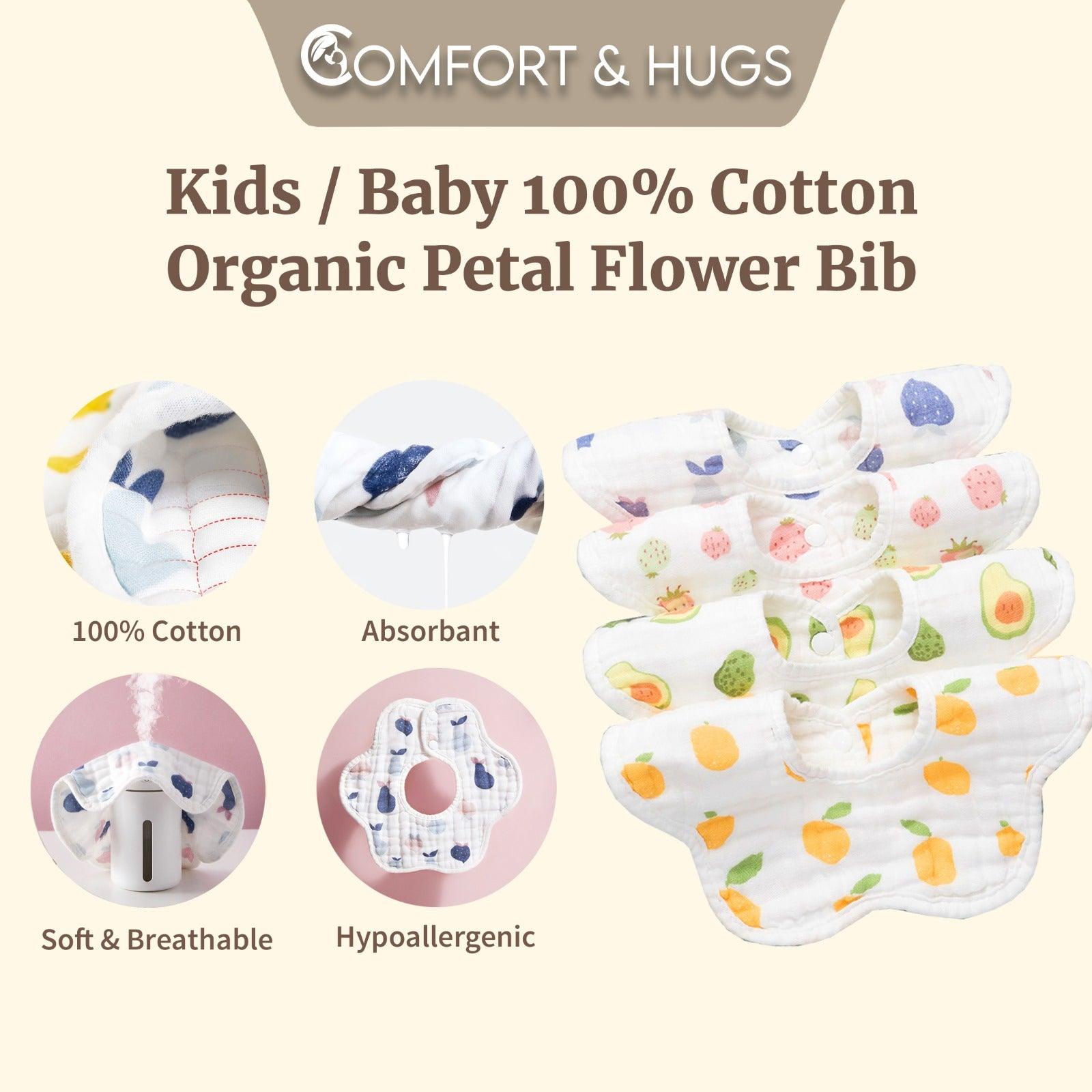 Baby Bib - 100% Cotton Flower Style Muslin Bibs, Hypoallergenic, Super Absorbent 360 Degree Adjustable, For Infants, Boy and Girl, Toddlers Comfort & Hugs - Comfort & Hugs