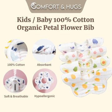 Baby Bib - 100% Cotton Flower Style Muslin Bibs, Hypoallergenic, Super Absorbent 360 Degree Adjustable, For Infants, Boy and Girl, Toddlers Comfort & Hugs - Comfort & Hugs