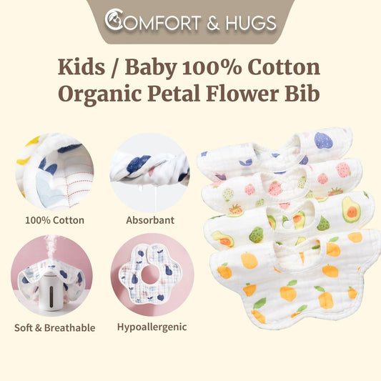 Baby Bib - 100% Cotton Flower Style Muslin Bibs, Hypoallergenic, Super Absorbent 360 Degree Adjustable, For Infants, Boy and Girl, Toddlers Comfort & Hugs - Comfort & Hugs