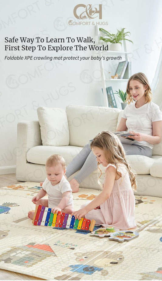 Foldable And Portable Baby's Play Mat, Educational, Extra Large Foam Playmat Crawl Mat Reversible Waterproof Portable Double Sides Kids Baby Toddler Outdoor or Indoor Use Comfort and Hugs - Comfort & Hugs