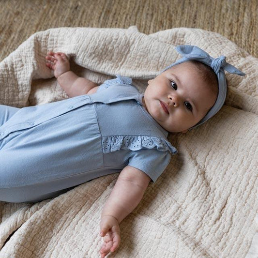 Comfort & Hugs x Dirkje Collection Girls Baby Bodysuit With Light Blue Hairband Summer Cotton Wear - Comfort & Hugs