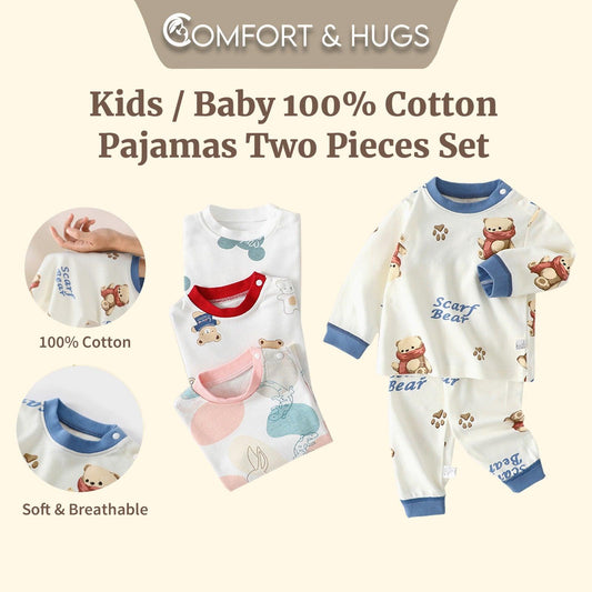 Comfort & Hugs Baby Pyjamas set Baby Unisex Pajamas, Top with Pants Set 2 Piece Outfit Cute Pajamas, Tee and Pant 2-Piece Pj Set, 100% Organic Cotton Kids Cute Toddler Snug fit Pjs Cotton Sleepwear Sleepwear pjs for Daily Life Style - Comfort & Hugs
