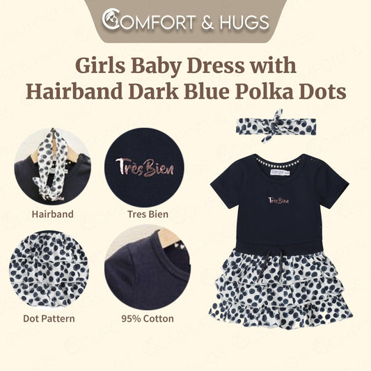 Comfort & Hugs x Dirkje Collection Girls Dress With Dark Blue Hairband Summer Cotton Outfit Full Set - Comfort & Hugs