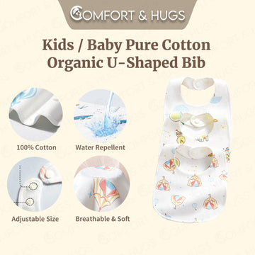 Kids/ Baby's Pure Cotton Organic U-shaped Bib Baby Bibs for Drooling and Teething, Absorbent Drool Bibs for Baby Girl and Boy, Adjustable to Fit Newborns to Toddlers Comfort & Hugs - Comfort & Hugs