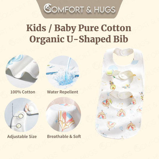 Kids/ Baby's Pure Cotton Organic U-shaped Bib Baby Bibs for Drooling and Teething, Absorbent Drool Bibs for Baby Girl and Boy, Adjustable to Fit Newborns to Toddlers Comfort & Hugs - Comfort & Hugs