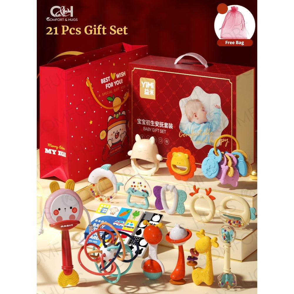 Newborn Baby Gift Box: Toys & Essentials for 0-1 Year Old, Ideal for Baby Showers, Full Moon Celebrations Comfort & Hugs - Comfort & Hugs