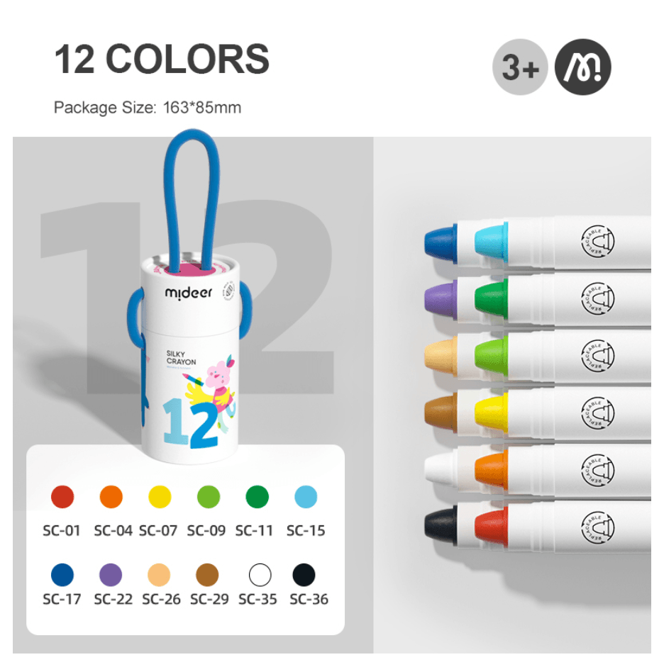 Comfort and Hugs x Mideer Silky Washable Crayons Colorful Children Kids Quality 8/12/24/36 Color Set - Comfort & Hugs