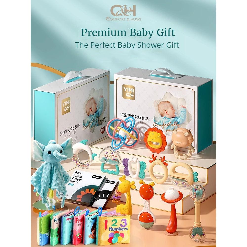 Newborn Baby Gift Box: Toys & Essentials for 0-1 Year Old, Ideal for Baby Showers, Full Moon Celebrations Comfort & Hugs - Comfort & Hugs