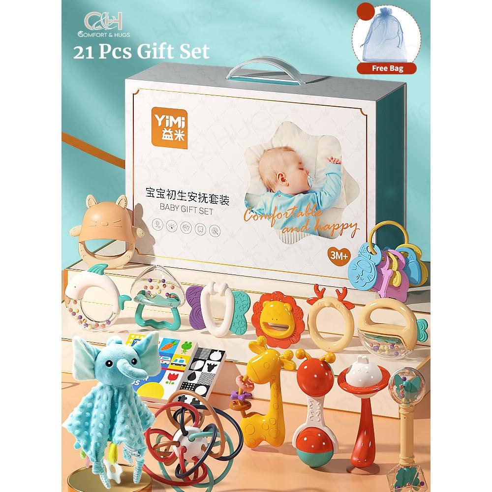 Newborn Baby Gift Box: Toys & Essentials for 0-1 Year Old, Ideal for Baby Showers, Full Moon Celebrations Comfort & Hugs - Comfort & Hugs