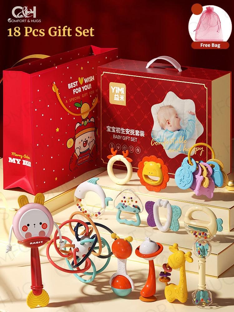 Newborn Baby Gift Box: Toys & Essentials for 0-1 Year Old, Ideal for Baby Showers, Full Moon Celebrations Comfort & Hugs - Comfort & Hugs