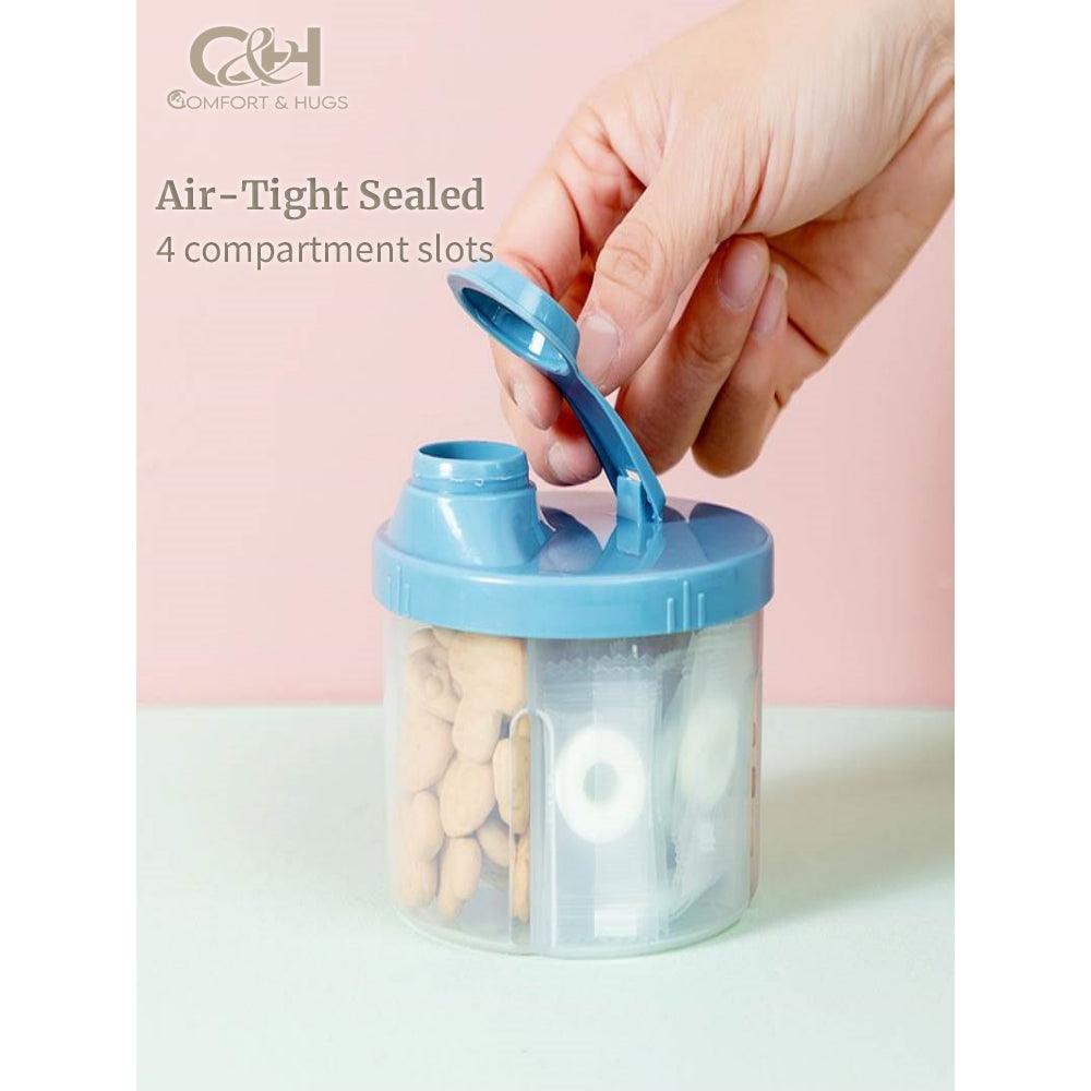 Portable Reusable Snack Cups with 4 Compartments Formula Dispenser – Newborn Milk Powder and Baby Food Organizer Storage Box Comfort & Hugs - Comfort & Hugs