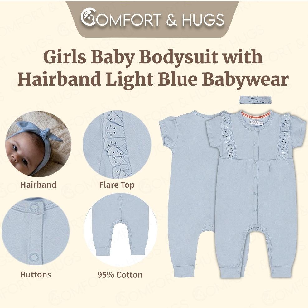 Comfort & Hugs x Dirkje Collection Girls Baby Bodysuit With Light Blue Hairband Summer Cotton Wear - Comfort & Hugs
