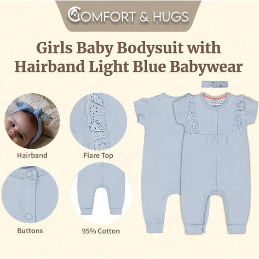 Comfort & Hugs x Dirkje Collection Girls Baby Bodysuit With Light Blue Hairband Summer Cotton Wear - Comfort & Hugs