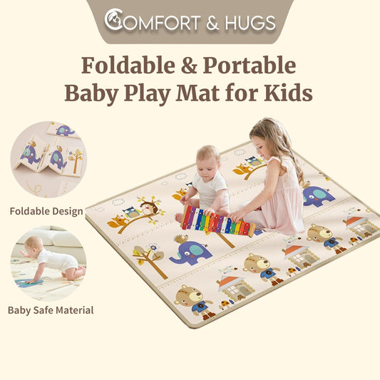Foldable And Portable Baby's Play Mat, Educational, Extra Large Foam Playmat Crawl Mat Reversible Waterproof Portable Double Sides Kids Baby Toddler Outdoor or Indoor Use Comfort and Hugs - Comfort & Hugs
