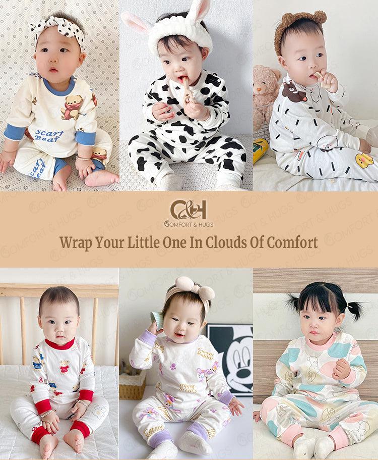 Comfort & Hugs Baby Pyjamas set Baby Unisex Pajamas, Top with Pants Set 2 Piece Outfit Cute Pajamas, Tee and Pant 2-Piece Pj Set, 100% Organic Cotton Kids Cute Toddler Snug fit Pjs Cotton Sleepwear Sleepwear pjs for Daily Life Style - Comfort & Hugs