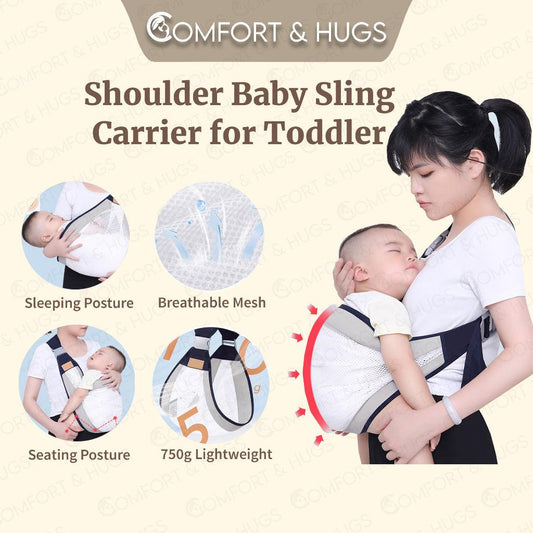 Comfort and Hugs Baby Carrier Newborn to Toddler Baby Shoulder Sling Carrier Cotton Fabric Baby Travel Essential - Comfort & Hugs