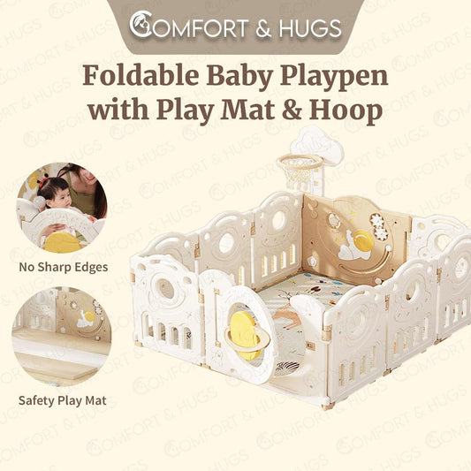 Baby Playpen Baby Playpen With Basketball Hoop And Mat, Easy To Fold And Install Indoor Outdoor Kids Comfort & Hugs - Comfort & Hugs