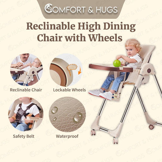 Multi-functional Kids Infant Modern Feeding Baby High Chair Adjustable Height Foldable With Wheel Comfort & Hugs - Comfort & Hugs