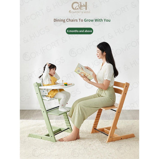 Baby Chair, High Chair, Wooden Chair, Adjustable,Kids Chair, 14 Levels Reinforced Hardware, Safe, Easy Comfort & Hugs - Comfort & Hugs
