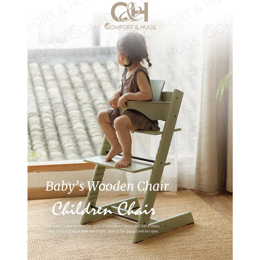 Baby Chair, High Chair, Wooden Chair, Adjustable,Kids Chair, 14 Levels Reinforced Hardware, Safe, Easy Comfort & Hugs - Comfort & Hugs