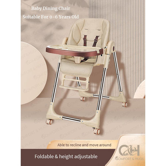Multi-functional Kids Infant Modern Feeding Baby High Chair Adjustable Height Foldable With Wheel Comfort & Hugs - Comfort & Hugs