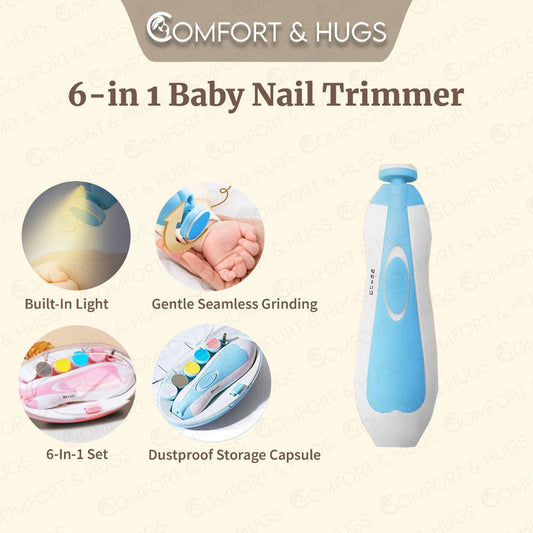 Baby Nail Trimmer New 6 in 1 LED Light Electric Baby Care Safe Electric Baby/Toddler Nail Trimmer Comfort & Hugs - Comfort & Hugs