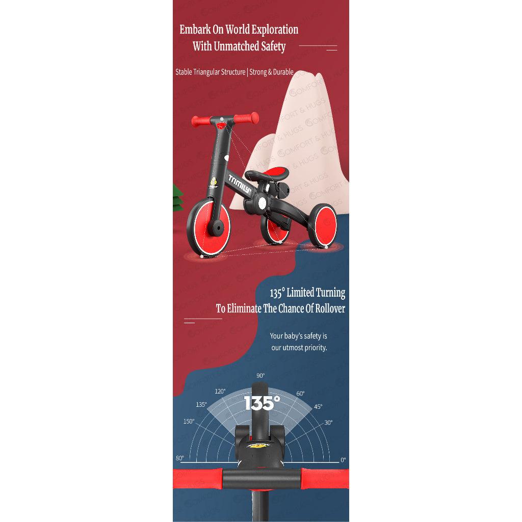 Children Tricycle, 5-in-1 Portable Easy To Carry Removable Pedals Tricycle Two Wheel Balance Bike Trike Comfort & Hugs - Comfort & Hugs