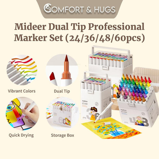Comfort and Hugs x Mideer Dual Tip Professional Marker Set (24/36/48/60 pcs) Water Based Brush Markers Dual Tips Marker - Comfort & Hugs