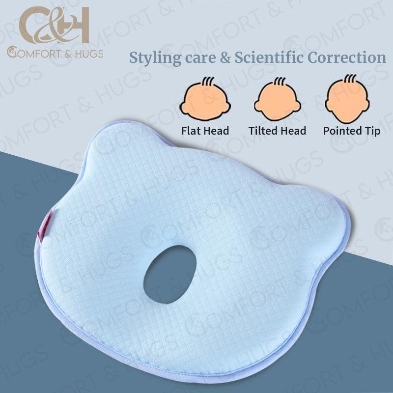 Baby Sleeping Pillow Memory Foam Flat Head Baby Pillow with Washable Cover Baby Head Shaping Pillow Comfort & Hugs - Comfort & Hugs