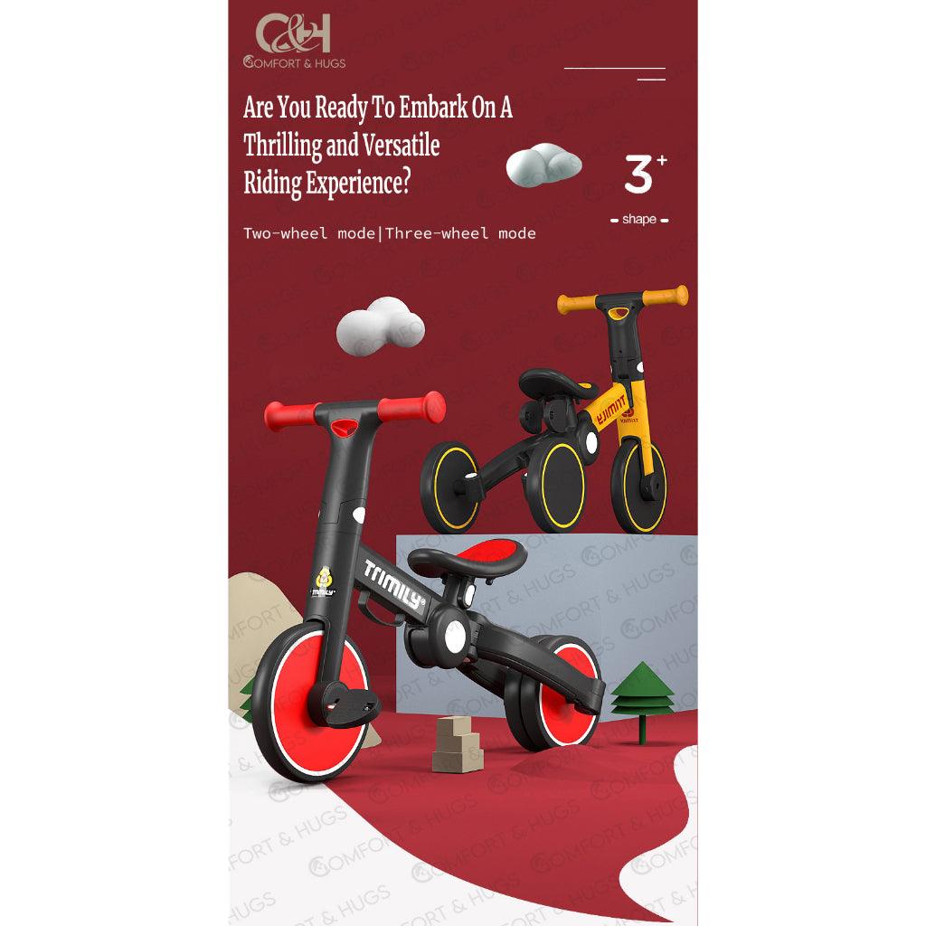 Children Tricycle, 5-in-1 Portable Easy To Carry Removable Pedals Tricycle Two Wheel Balance Bike Trike Comfort & Hugs - Comfort & Hugs