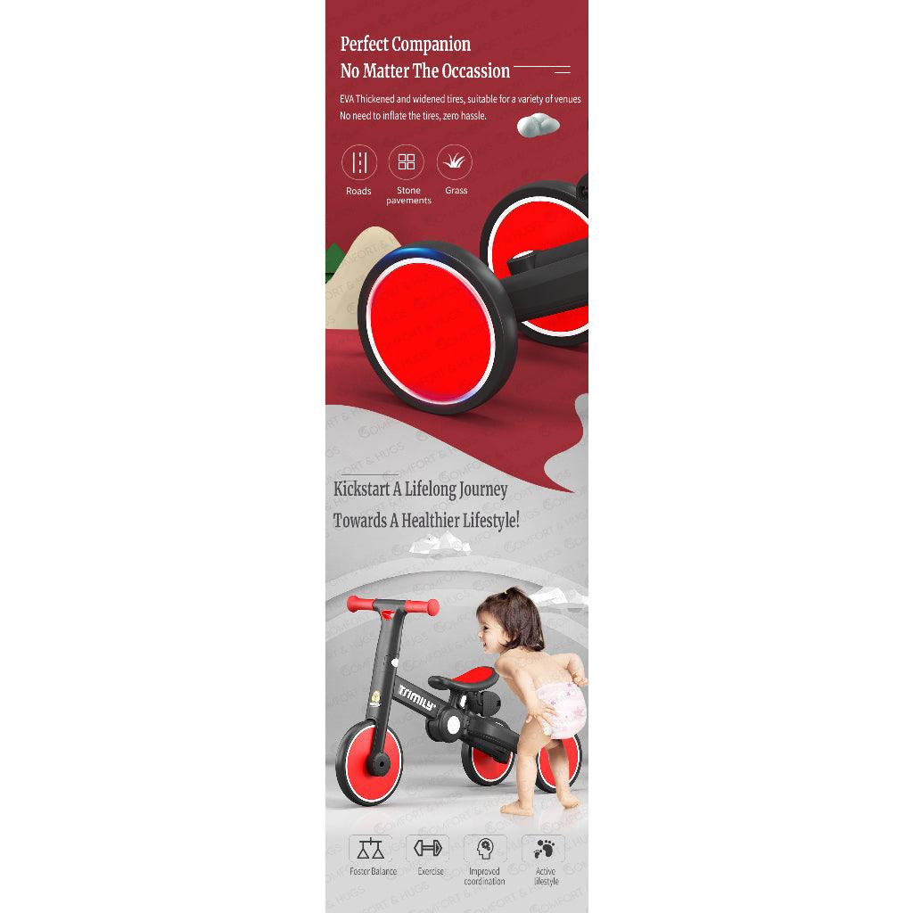 Children Tricycle, 5-in-1 Portable Easy To Carry Removable Pedals Tricycle Two Wheel Balance Bike Trike Comfort & Hugs - Comfort & Hugs