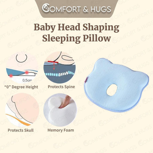 Baby Sleeping Pillow Memory Foam Flat Head Baby Pillow with Washable Cover Baby Head Shaping Pillow Comfort & Hugs - Comfort & Hugs