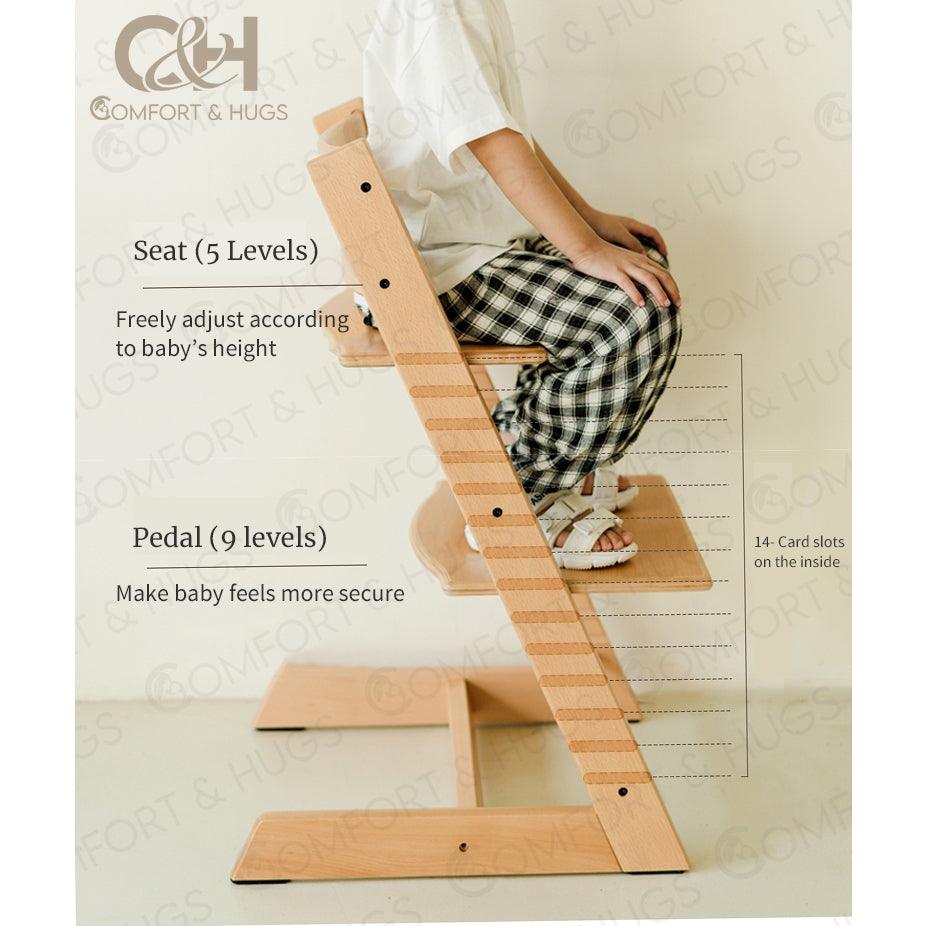 Baby Chair, High Chair, Wooden Chair, Adjustable,Kids Chair, 14 Levels Reinforced Hardware, Safe, Easy Comfort & Hugs - Comfort & Hugs