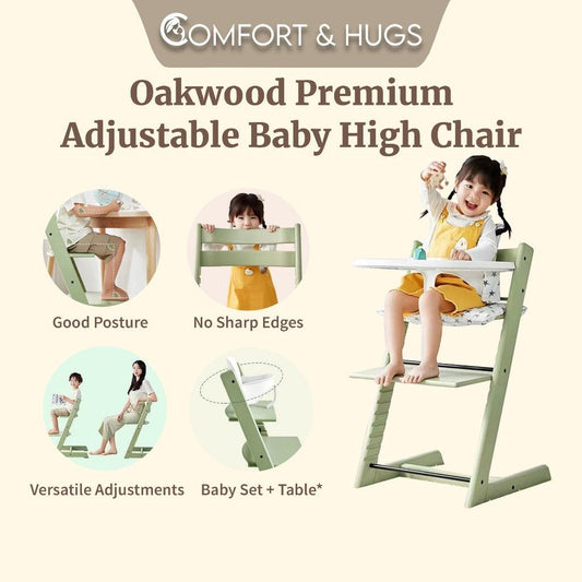 Baby Chair, High Chair, Wooden Chair, Adjustable,Kids Chair, 14 Levels Reinforced Hardware, Safe, Easy Comfort & Hugs - Comfort & Hugs