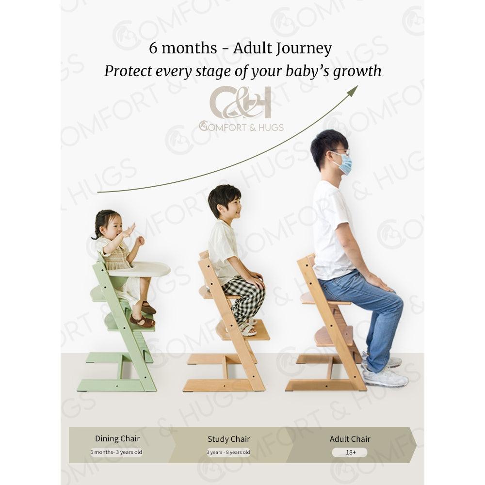 Baby Chair, High Chair, Wooden Chair, Adjustable,Kids Chair, 14 Levels Reinforced Hardware, Safe, Easy Comfort & Hugs - Comfort & Hugs
