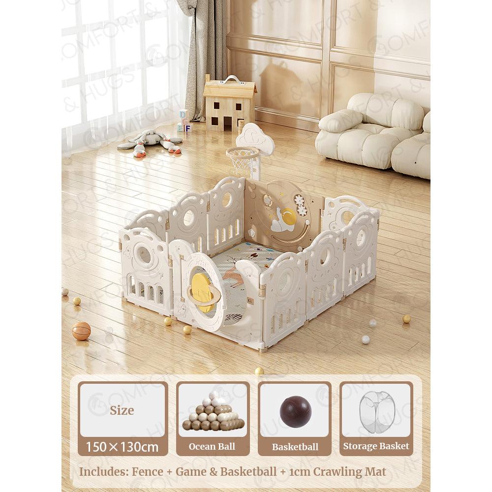 Baby Playpen Baby Playpen With Basketball Hoop And Mat, Easy To Fold And Install Indoor Outdoor Kids Comfort & Hugs - Comfort & Hugs